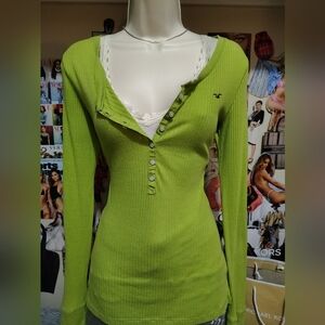Vintage Hollister Green Ribbed Henley